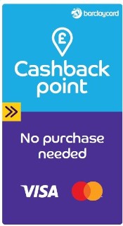 Barclaycard cashback point: no purchase needed. Visa logo and Mastercard logo also shown.
