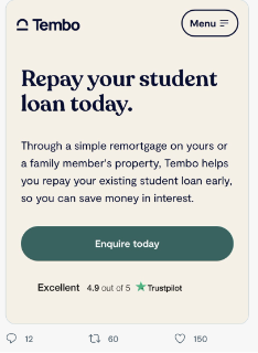 MSE pressure forces broker Tembo to remove ads encouraging people to pay off student loans by remortgaging