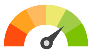 representation of a credit score dial with the pointer pointed at 'good'
