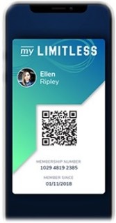 Screenshot for MyLimitless account, for Ellen Ripley, with QR code, membership number and membership start date.