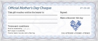 Mother's Day free blue gift cheque