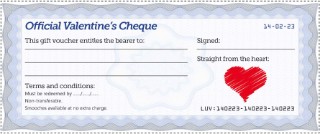 Valentine's Day cheque PDF in blue