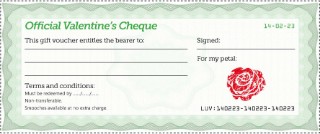 Valentine's cheque PDF in green