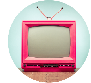Small, pink old-fashioned CRT television Small, pink old-fashioned CRT television with a blank screen and small antennas on top.