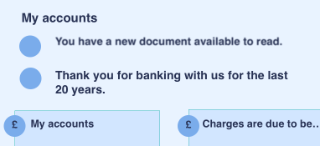 Online bank message saying 'Thank you for banking with us for the last 20 years'.