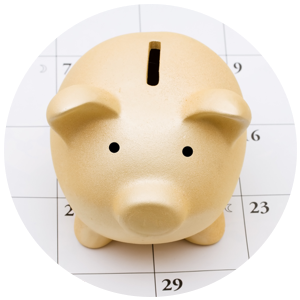 Piggy bank on a calendar.