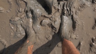 Bare feet in a muddy field.