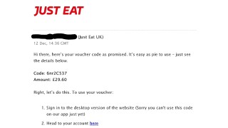 Just Eat voucher code email. 