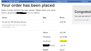 Record shop order confirmation including voucher code Record shop order confirmation including voucher code.