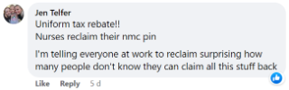 Jen says: "Uniform tax rebate! I'm telling everyone at work to reclaim - it's surprising how many people don't know they can claim all this stuff back."