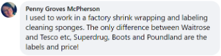Penny said: "The only difference between Waitrose and Tesco, Superdrug, Boots and Poundland sponges are the labels and price!"