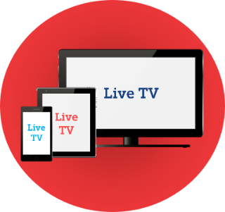 Illustration of a television, tablet and smartphone that all say 'Live TV' on their screens.