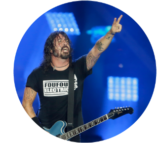 Dave Grohl of Foo Fighters Dave Grohl of Foo Fighters saluting the crowd from the stage.