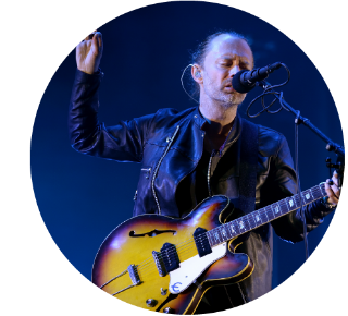 Thom Yorke of Radiohead on stage.