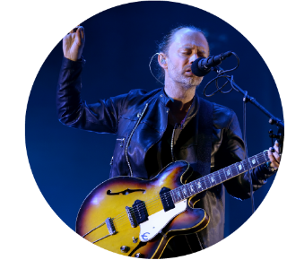 Thom Yorke of Radiohead on stage Thom Yorke of Radiohead on stage.