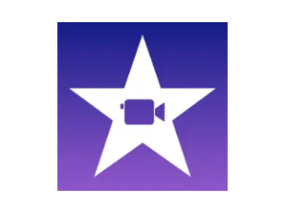 iMovie logo iMovie logo, which is a solid purple square with a white star in the middle with a purple video camera icon inside.