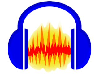 Audacity logo Audacity logo, which is a graphic of a pair of blue headphones with an explosion in the middle.