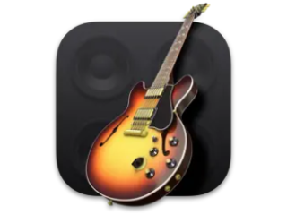 Garageband logo Garageband logo, which is a sunburst guitar leaning against a black amplifier.
