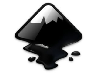 Inkscape logo Inkscape logo, which is a black and white mountain icon with black ink at the base.