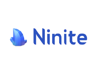 Ninite logo, which is a blue crystal icon with 'Ninite' written next to it, also in blue.