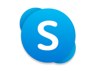 Skype logo, which is a white 'S' in a light blue circle with bumps to the top left and bottom right.