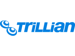 Trillian logo Trillian logo, which is light blue writing on a white background with a sloping figure-of-eight symbol to the right of it.