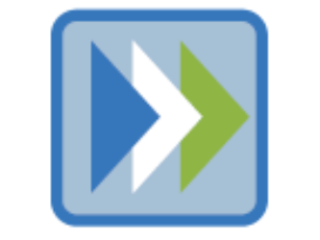 Zamzar logo Zamzar logo, which is overlapping dark blue, white and green arrowheads on a light blue background.