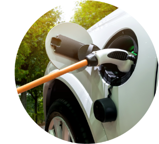 White electric vehicle charging Close up of a white electric vehicle charging.