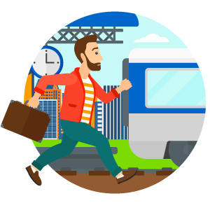 man catching train