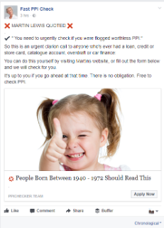 Fake ad using Martin Lewis quote to scam consumers into using their PPI reclaim website