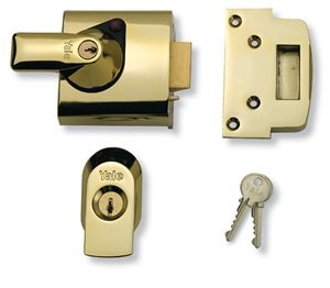 Rim automatic deadlatch with key locking handles