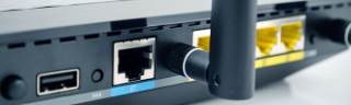 Broadband router Photo of the sockets in the back of a broadband router.
