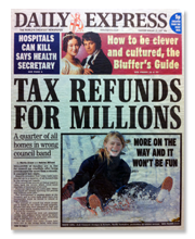 A front page of the Daily Express from 2007 featuring the headline "Tax refunds for millions"
