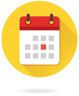 Illustration of a red and white calendar with grey squares on a yellow background.