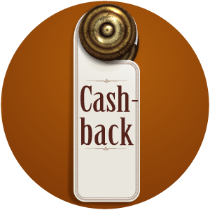 Sign hanging from a door knob saying 'cashback'.