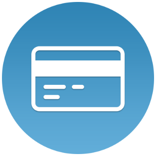 Illustration of a credit card in white on a light blue background.