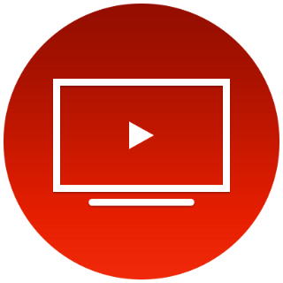 Illustration of a television set in  white on a red background.