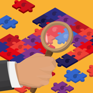 solving puzzle with magnifying glass