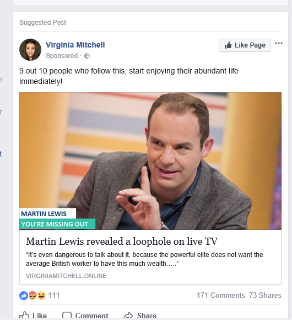 Fake Facebook post showing Martin Lewis giving advice