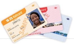 Photo of a 16-25 Railcard, Family & Friends' Railcard, Network Railcard fanned out.