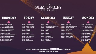 BBC iPlayer Glastonbury Experience schedule The schedule for the Glastonbury Experience on BBC iPlayer.
