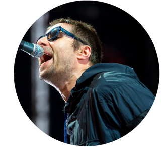 Liam Gallagher Close up of Liam Gallagher singing onstage.