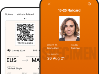 Two screenshots of a 16-25 digital railcard on a smartphone.