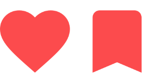 The 'Favourited' icon is a solid red heart shape, the 'Bookmarked' icon is a solid red bookmark shape
