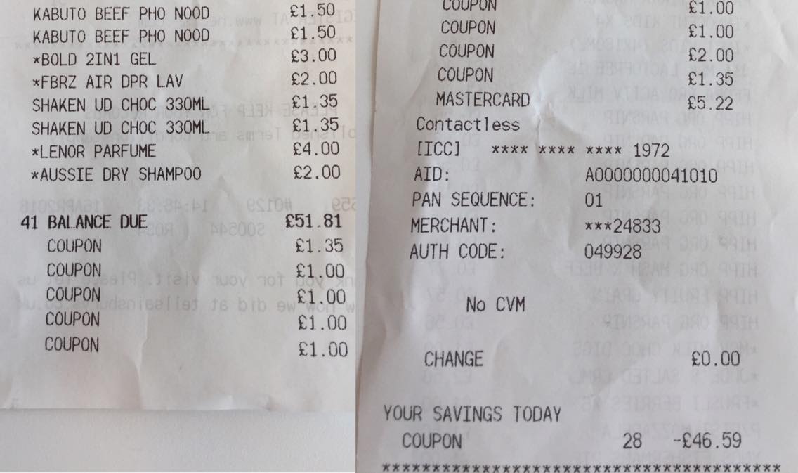 Coupon Receipt Jordon Cox