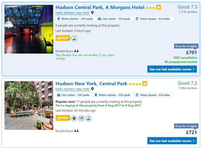 Booking.com lists same hotel with different star ratings and prices