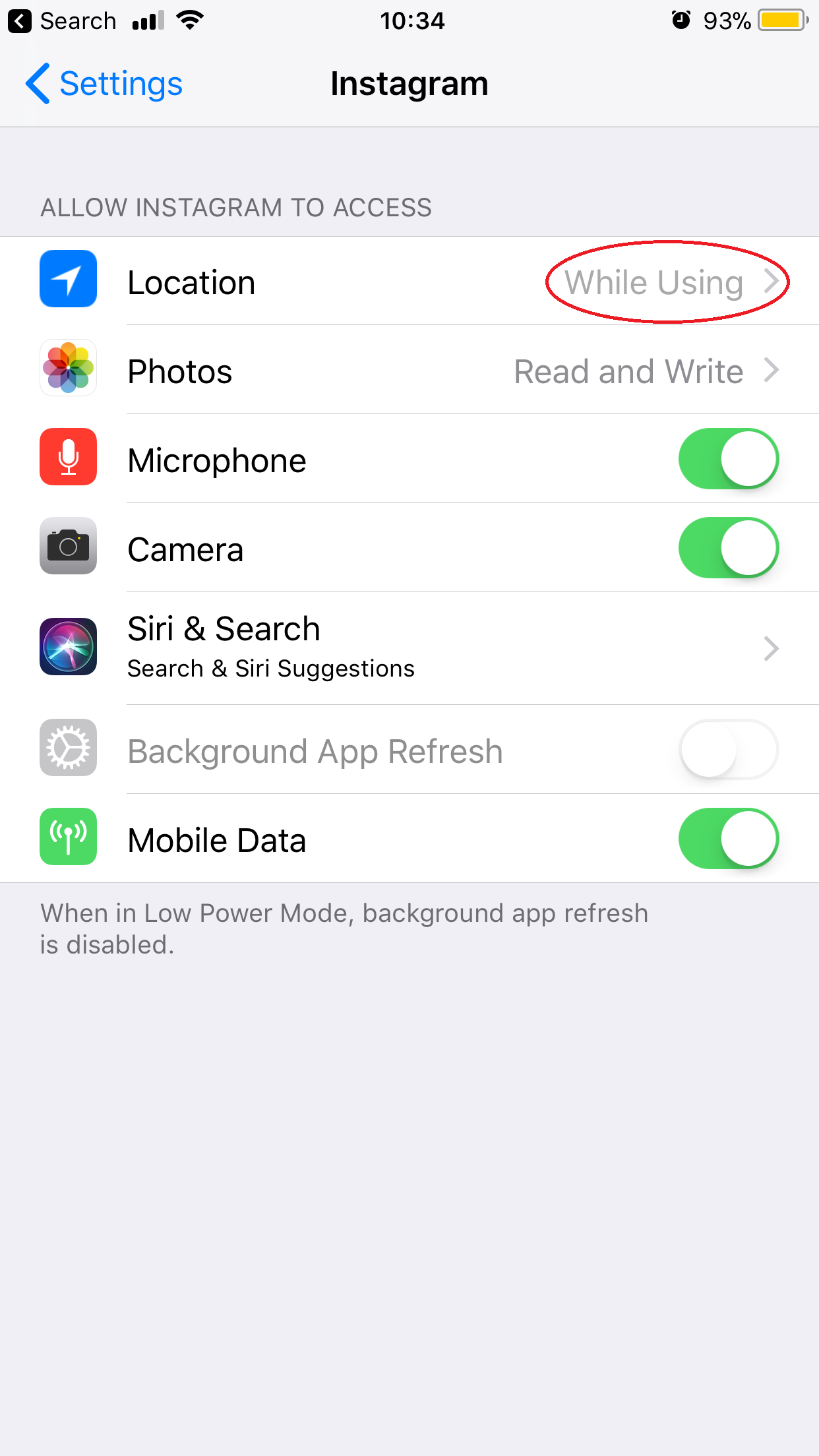 Instagram location settings