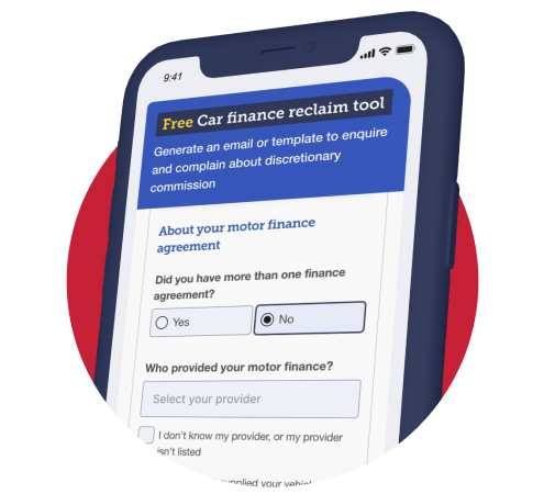 A screengrab of MSE's Free car finance reclaim tool, shown on a mobile phone. The image links to this tool within Martin's full car finance reclaim guide.
