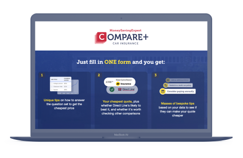 A mobile screen showing our Compare+ Car Insurance tool, linked to from this image.