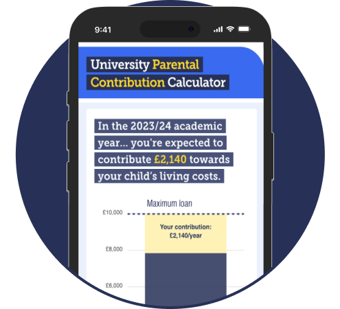 Screengrab showing our University Parental Contribution Calculator, which links to the tool itself.